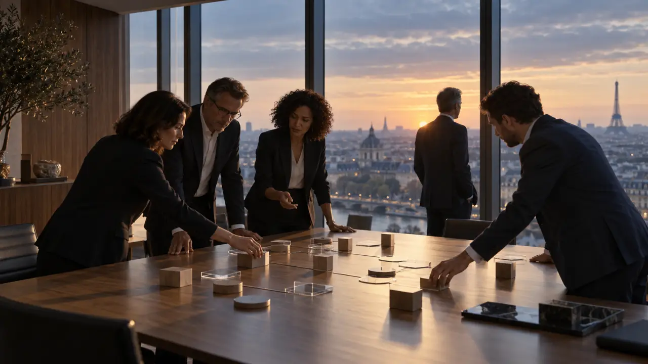 Équipe de direction réunie dans un environnement de travail moderne