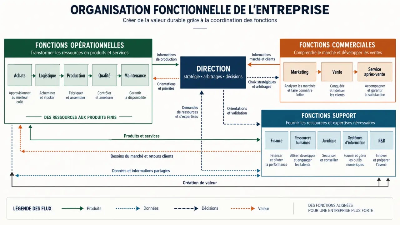 Infographie sur les fonctions d’entreprise et leur coordination