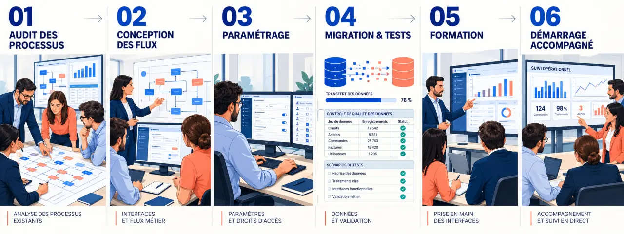 Étapes d'un projet avec un intégrateur logiciel de gestion Mayenne, de l'audit à la formation