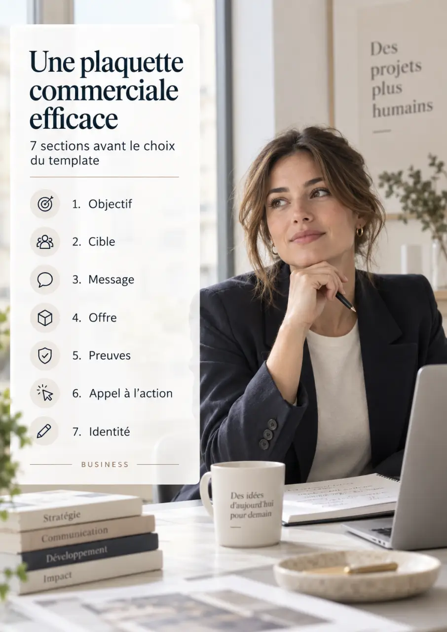 Une plaquette commerciale efficace suit 7 sections avant le choix du template