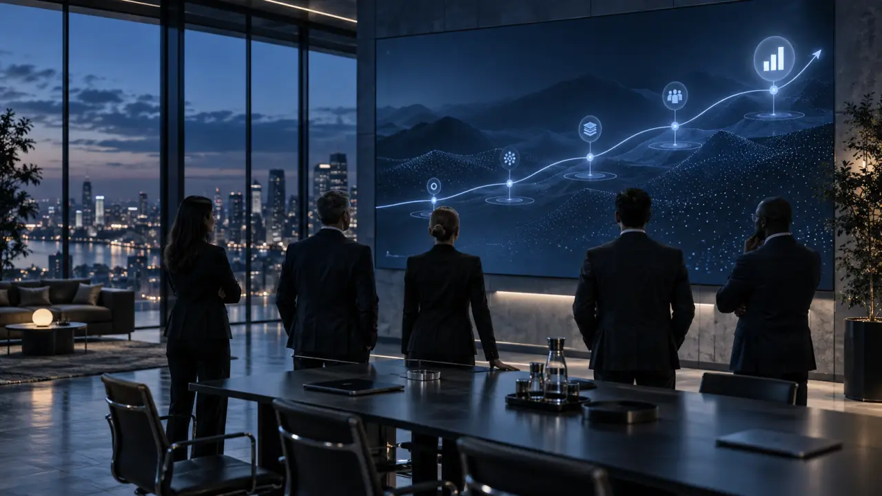 Équipe de direction préparant une transformation digitale en salle de réunion
